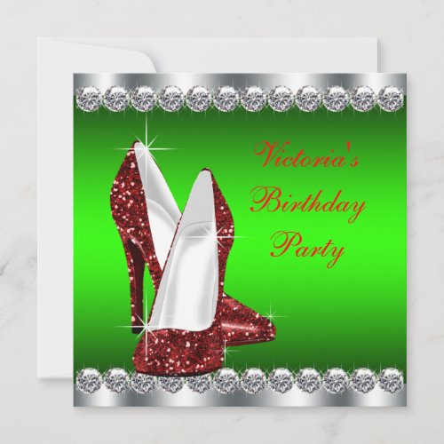 Ruby Red and Green Christmas Birthday Party Invitation