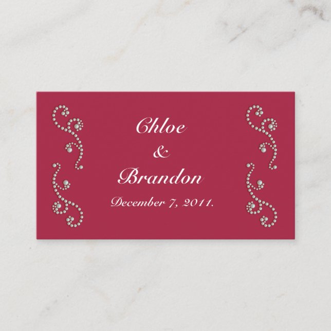 Ruby Red and Pearls Wedding Website Card (Front)