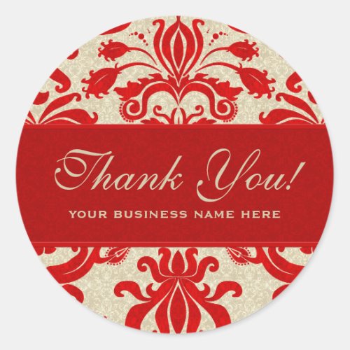 Ruby Red and Taupe Damask  Perfect for Business Classic Round Sticker