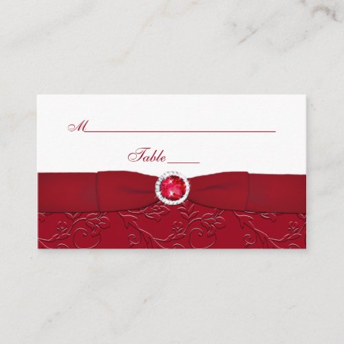 Ruby Red and White Floral Place Card