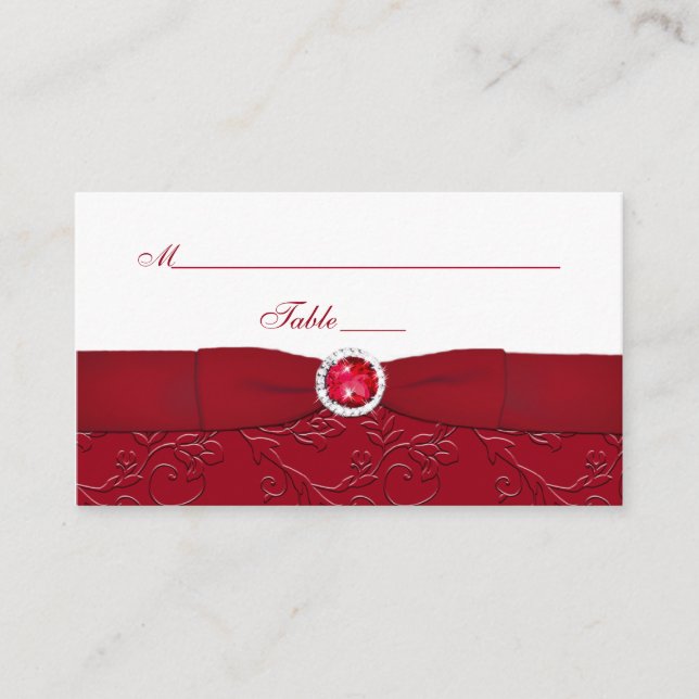 Ruby Red and White Floral Place Card (Front)