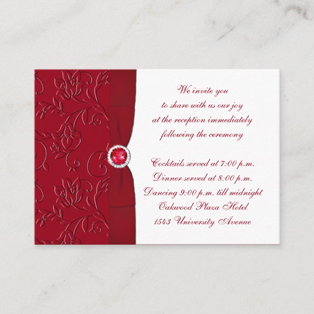 Ruby Red and White Floral Reception Enclosure Card (Front)