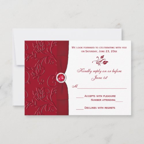 Ruby Red and White Floral RSVP Card