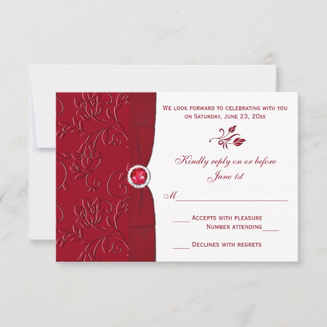 Ruby Red and White Floral RSVP Card (Front)