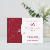 Ruby Red and White Floral RSVP Card (Standing Front)