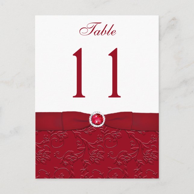 Ruby Red and White Floral Table Number Post Card (Front)