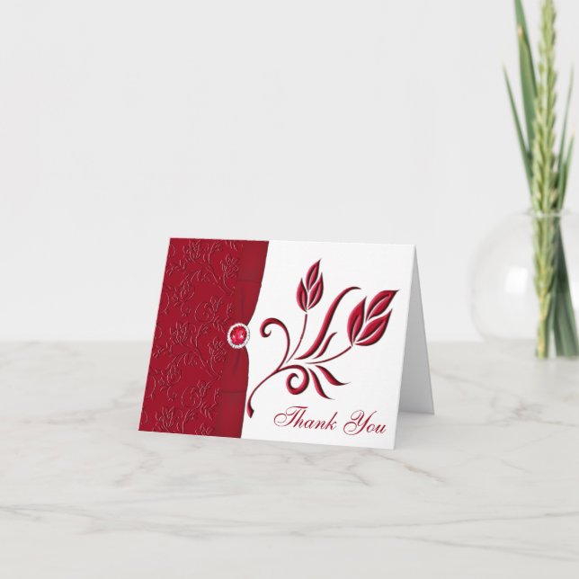 Ruby Red and White Floral Thank you Card (Front)
