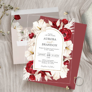 Ruby red and white floral wedding acrylic invitations