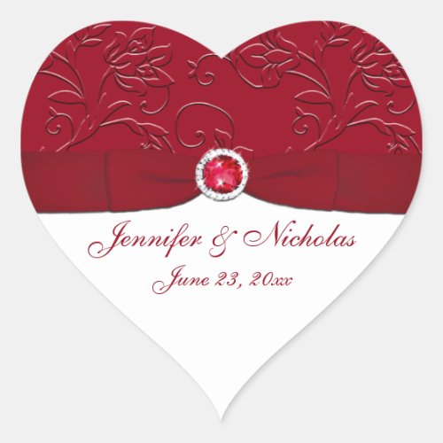 Ruby Red and White Floral Wedding Favor Sticker