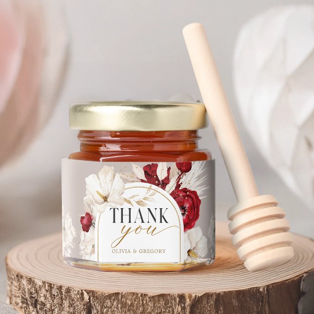 Ruby red and white floral wedding honey jar favors (Creator Uploaded)