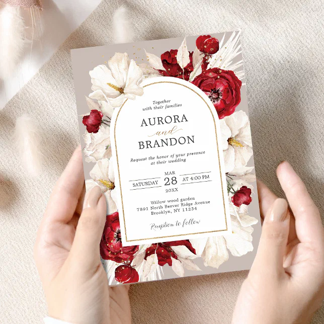 Ruby red and white floral wedding Invitation | Zazzle