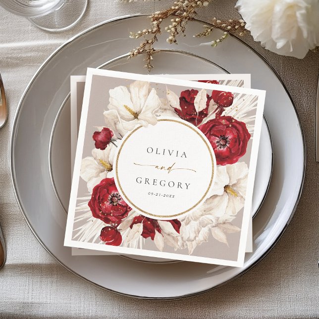 Ruby red and white floral wedding napkins (Creator Uploaded)