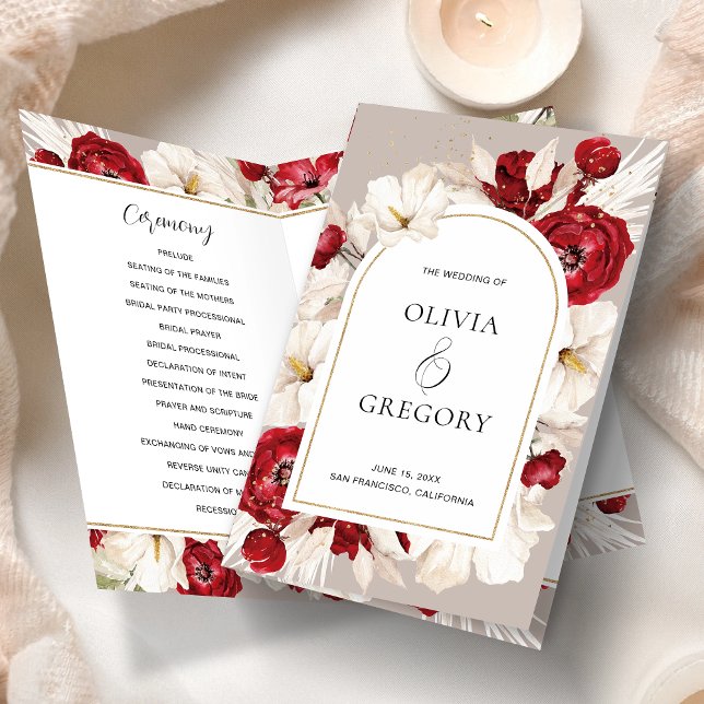 Ruby red and white floral wedding Programs (Creator Uploaded)