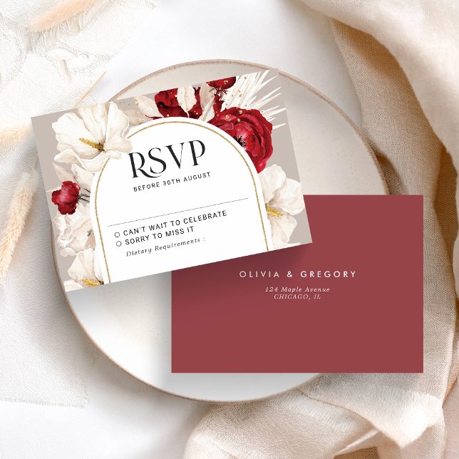 Ruby red and white floral wedding RSVP (Creator Uploaded)