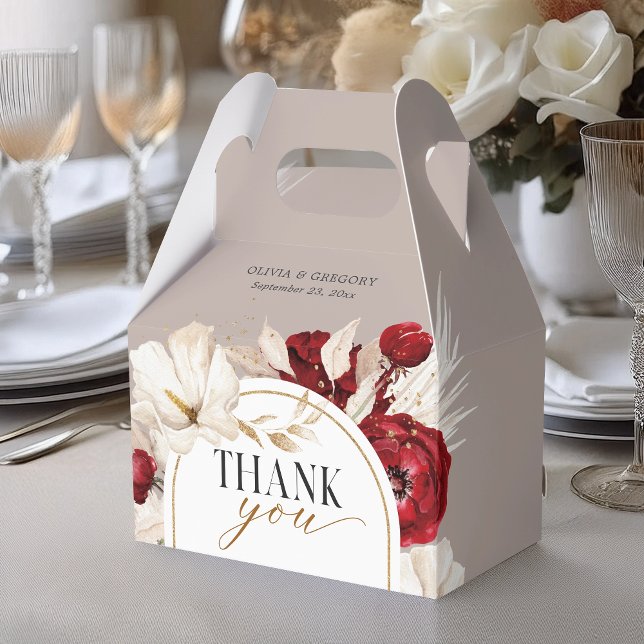 Ruby red and white floral wedding thank you favor boxes (Creator Uploaded)