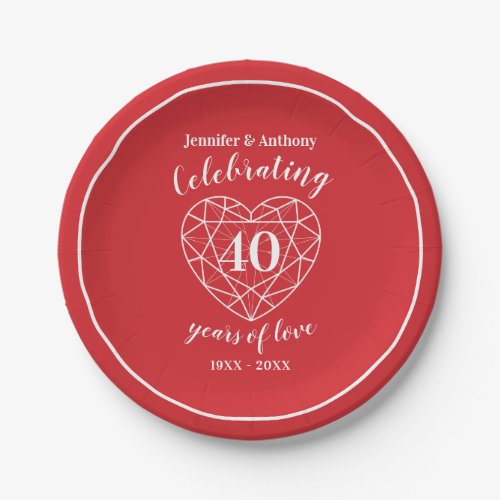 Ruby red anniversary 40 years party plates