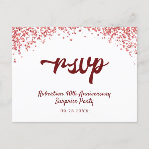 Ruby Red Anniversary Confetti RSVP Invitation Postcard