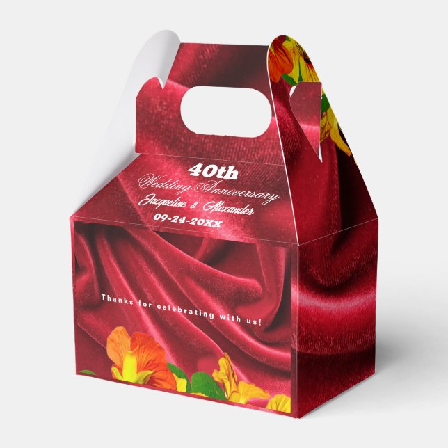 Ruby Red Anniversary Draped Red Velvet Nasturtium  Favor Boxes (Front Side)