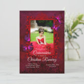 Ruby Red, Antique Butterfly Quinceanera Invitation (Standing Front)