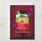 Ruby Red, Antique Butterfly Quinceanera Invitation (Front)