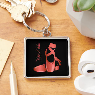 Ruby Red Ballet Slippers w Name Black Keychain