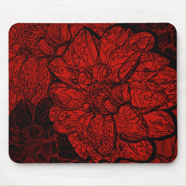 Ruby Red & Black Dahlia Flowers Mouse Pad (Front)