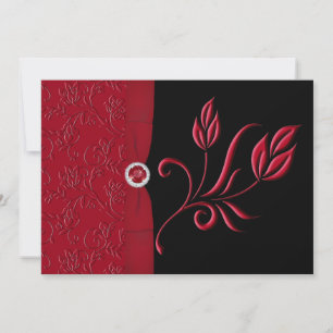 Ruby Red, Black Floral Wedding Invitation