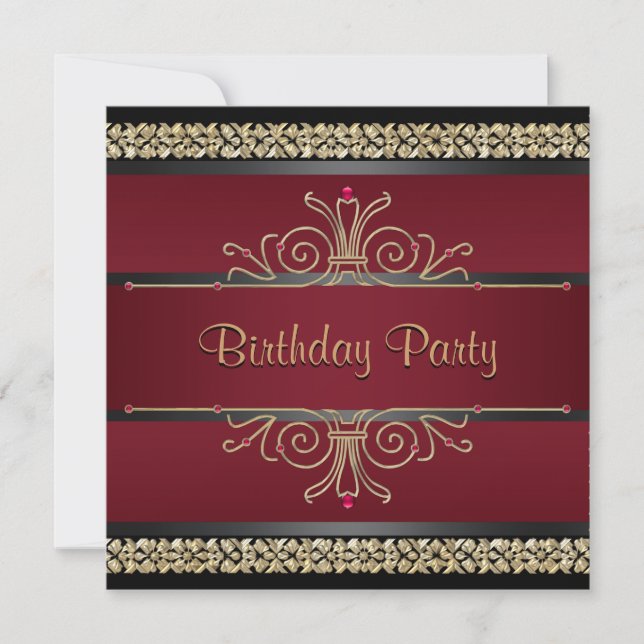 Ruby Red Black Gold Womans Birthday Party Invitation (Front)