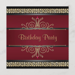 Ruby Red Black Gold Womans Birthday Party Invitation