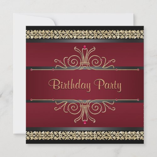 Ruby Red Black Gold Womans Birthday Party Invitation
