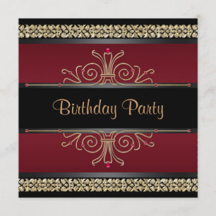 Ruby Red Black Gold Womans Birthday Party Invitation