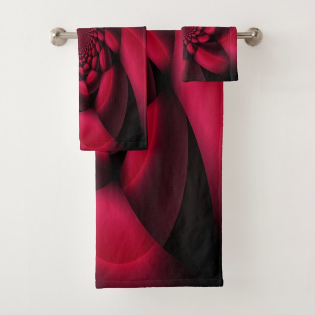 Ruby Red Black Petal Bath Towel Set (Insitu)