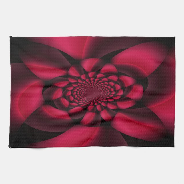 Ruby Red Black Petal Kitchen Towel (Horizontal)