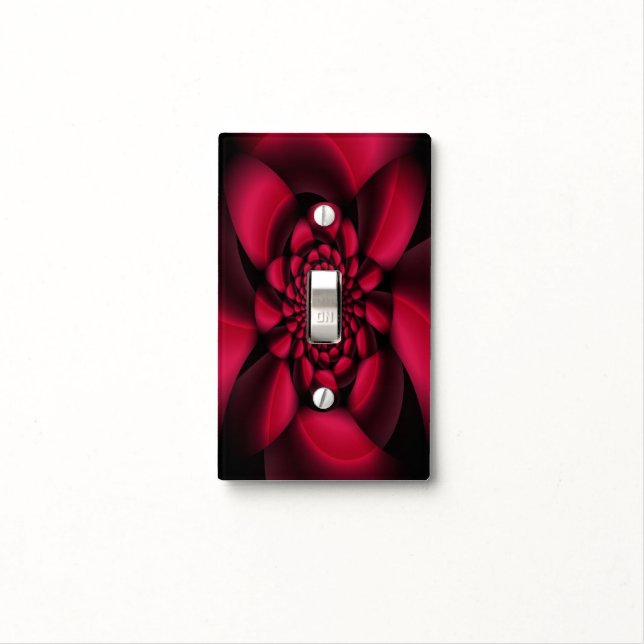 Ruby Red Black Petal Light Switch Cover (In Situ)