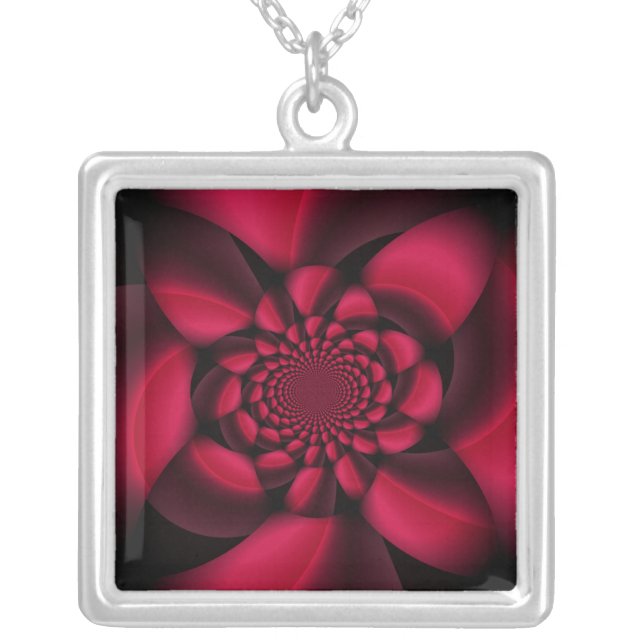 Ruby Red Black Petal Silver Plated Necklace (Front)