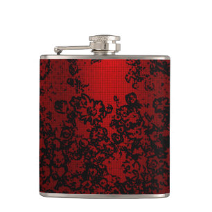 Ruby red black stylish floral vibrant elegant flask