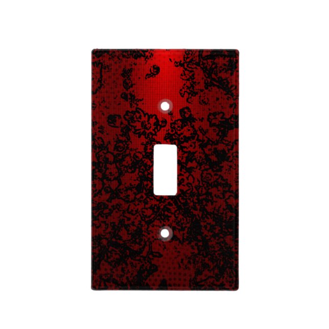Ruby red black stylish floral vibrant elegant light switch cover (Front)