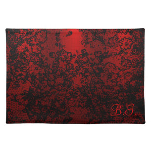 Ruby red black stylish floral vibrant elegant placemat
