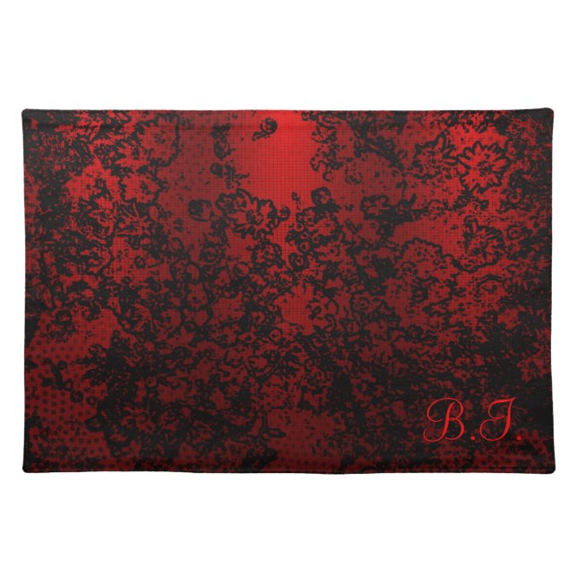 Ruby red black stylish floral vibrant elegant placemat (Front)