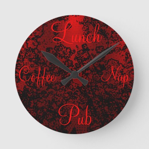 Ruby red black stylish floral vibrant elegant round clock