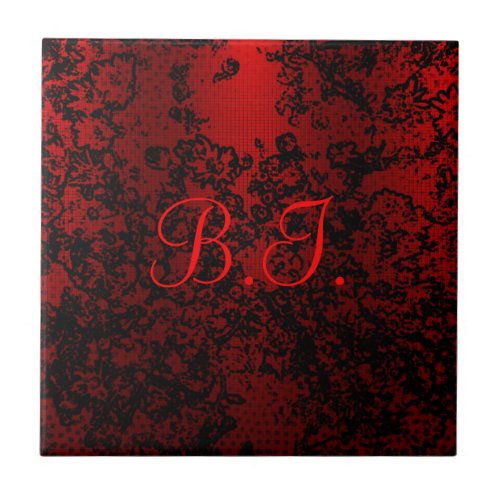 Ruby red black stylish floral vibrant elegant tile