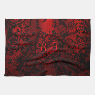 Ruby red black stylish floral vibrant elegant towel