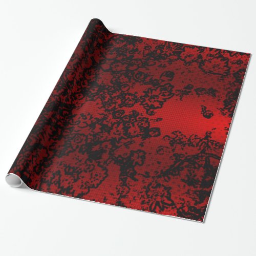 Ruby red black stylish floral vibrant elegant wrapping paper