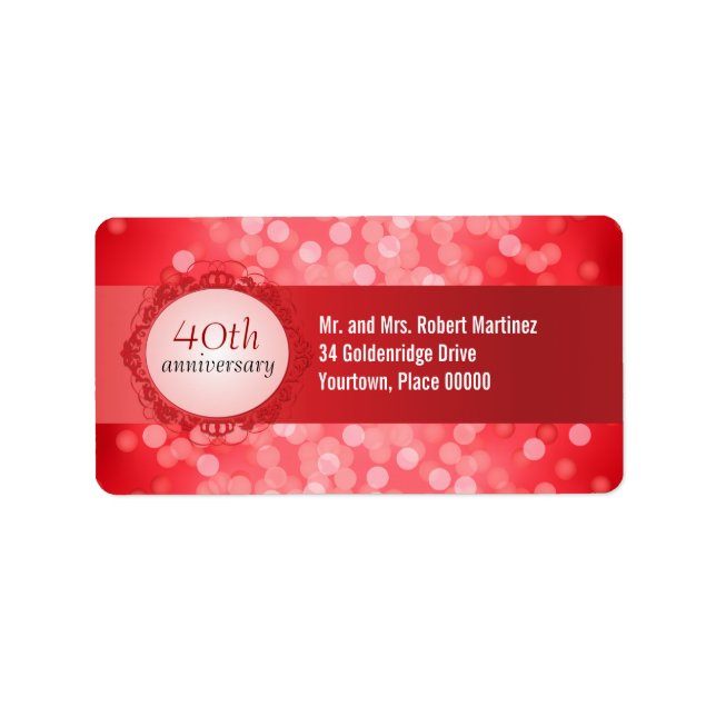 Ruby Red Bokeh 40th Anniversary Address Label (Front)