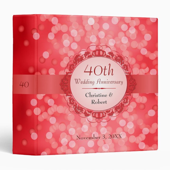 Ruby Red Bokeh 40th Anniversary Binder (Front/Spine)