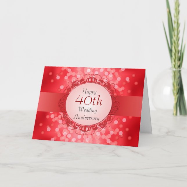 Ruby Red Bokeh 40th Anniversary Card (Front)