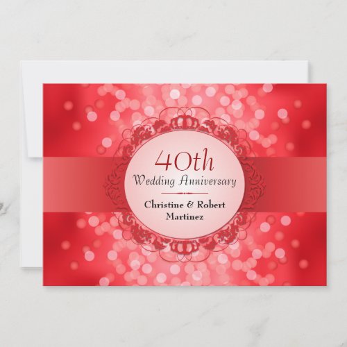 Ruby Red Bokeh 40th Anniversary Party Personalized Invitation