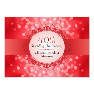 Ruby Red Bokeh 40th Anniversary Party Invitation
