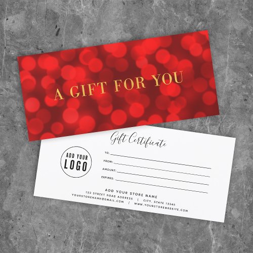 Ruby Red Bokeh Lights Faux Gold Gift Certificate