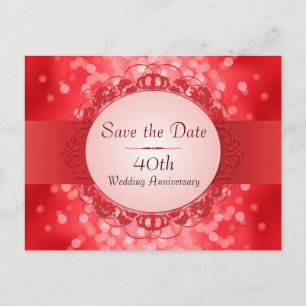 Ruby Red Bokeh Save the Date 40th Anniversary Announcement Postcard